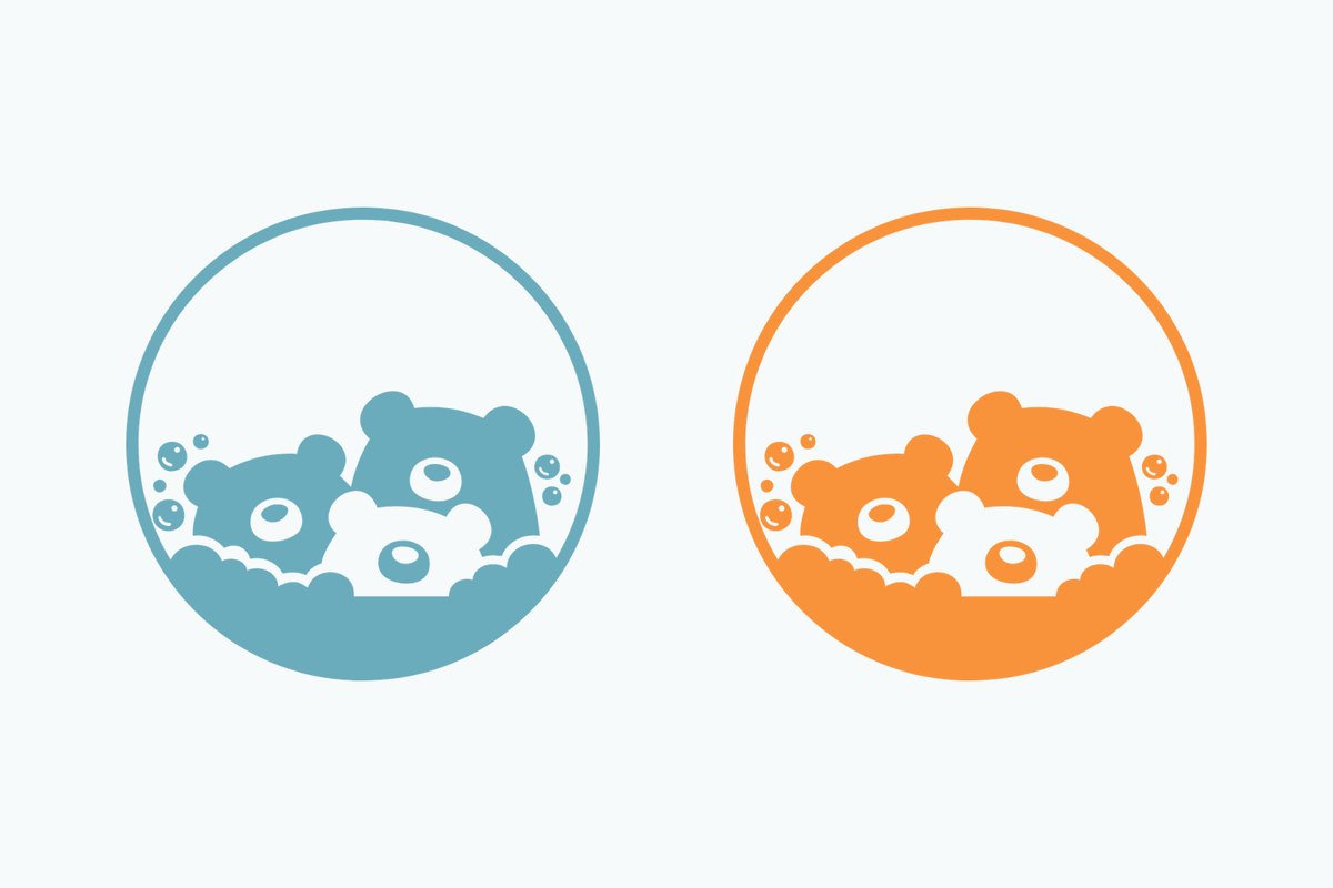 Round blue and orange avatar versions of the three-bear mark