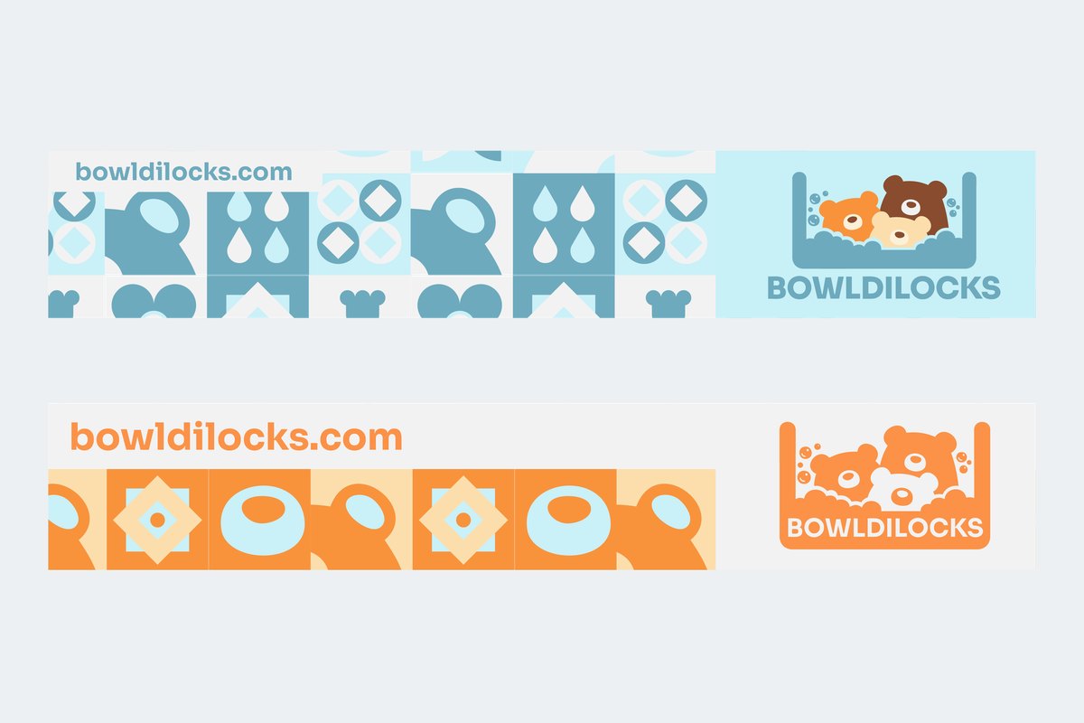 Blue and orange LinkedIn banners built from the geometric brand pattern and the logo