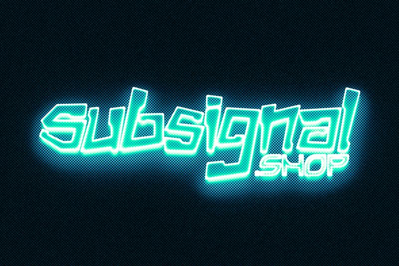Teal neon tubing on a dark halftone screen