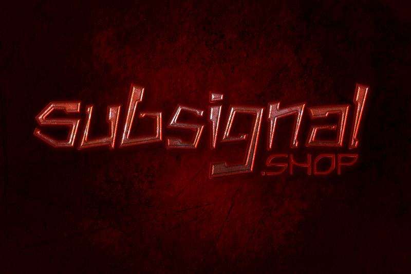 Embossed red metal letters glowing on a scratched dark red wall